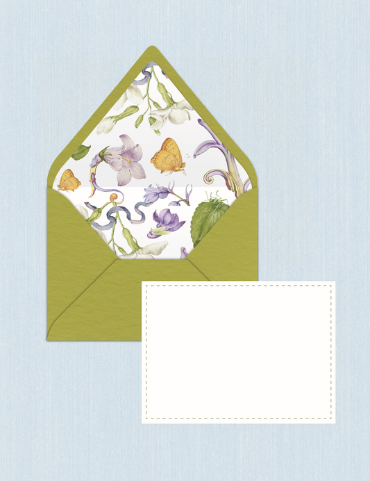 Chartreuse Flowers - Dashed line Cards (Set da n.5)